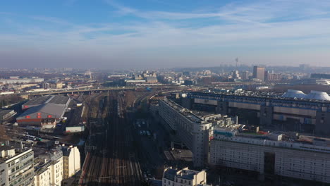 railway train paris la vilette area france aerial shot