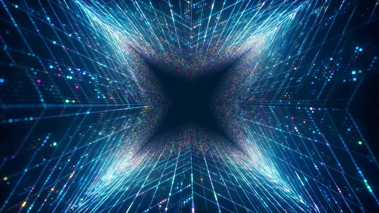 Star Tunnel With Converging Light Streaks, Cosmic Corridor, Blue Sparkles, Depth Perspective, Particle Trails,
