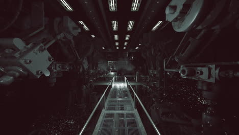 mysterious industrial corridor with illuminated pathway in a futuristic setting