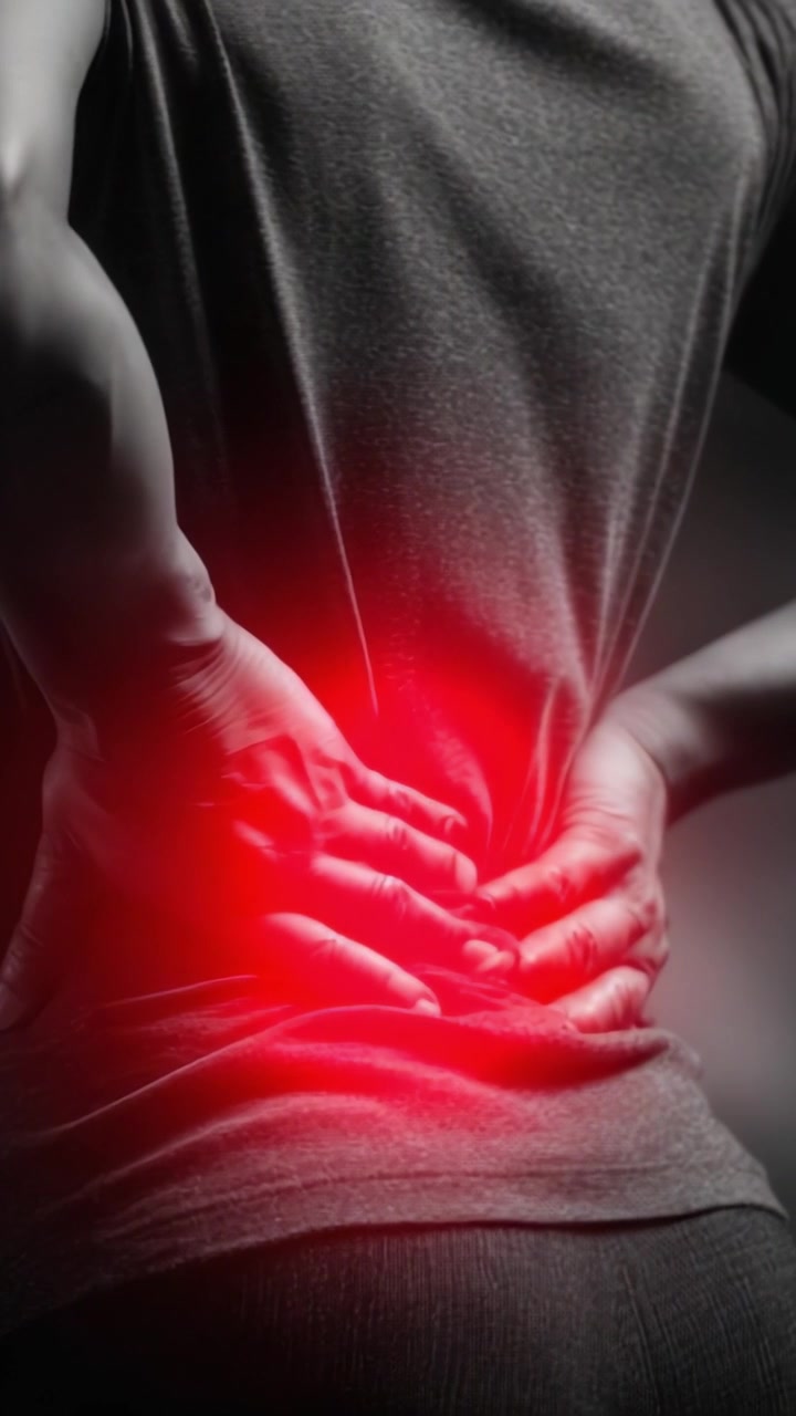 A Close-up View of a Person Experiencing Severe Lower Back Pain, Highlighting the Areas of Discomfort with Red Indicators, Emphasizing the Need for Relief and Treatment