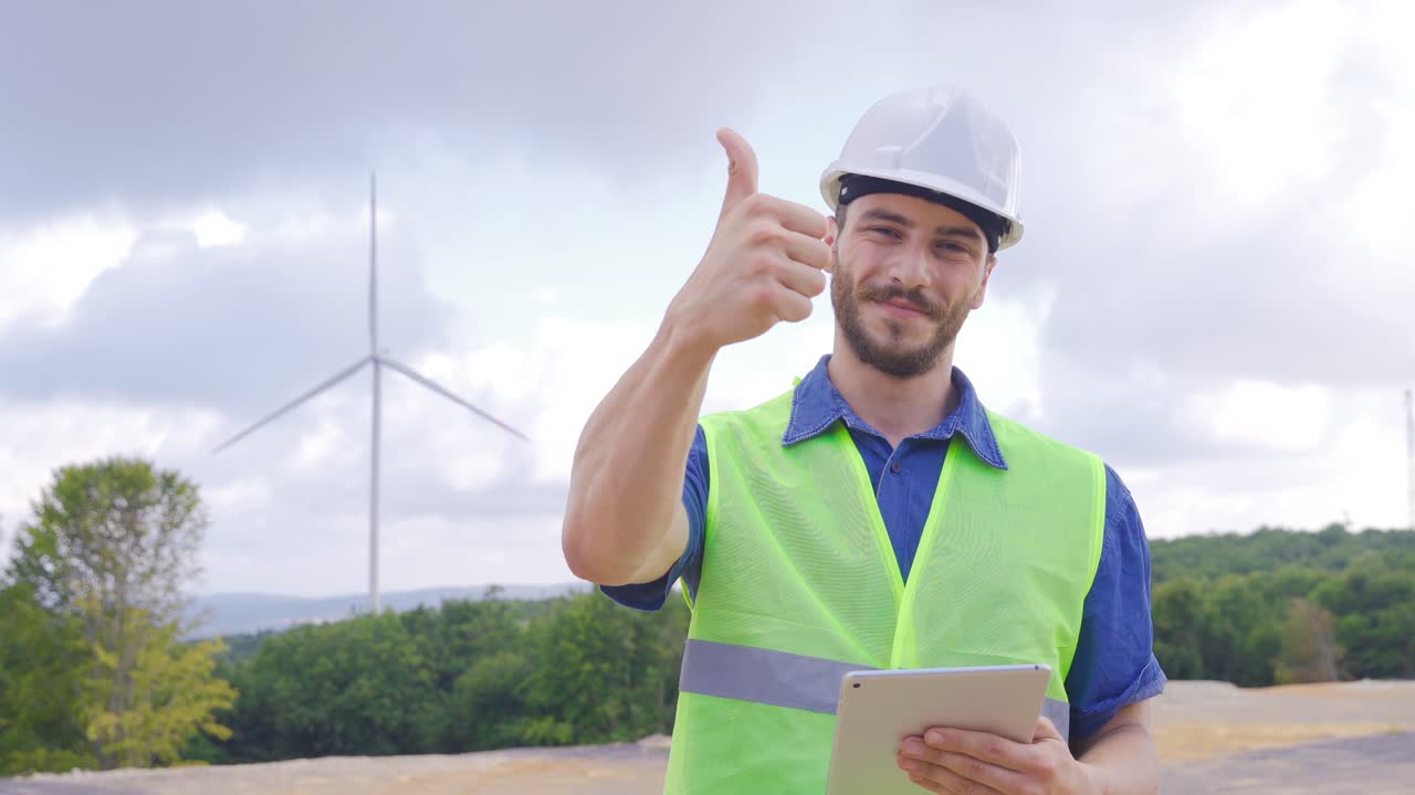 el joven ingeniero da la aprobación.