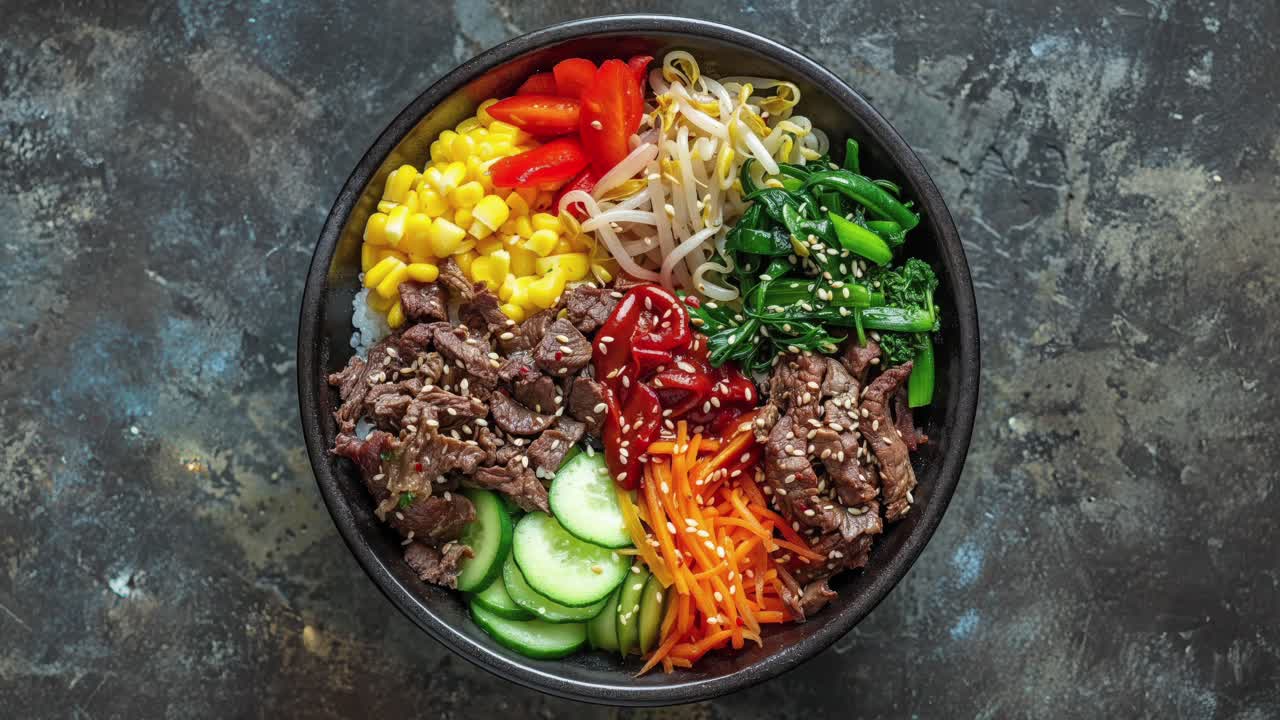 bibimbap de carne de res coreano: un tazón de arroz delicioso y saludable