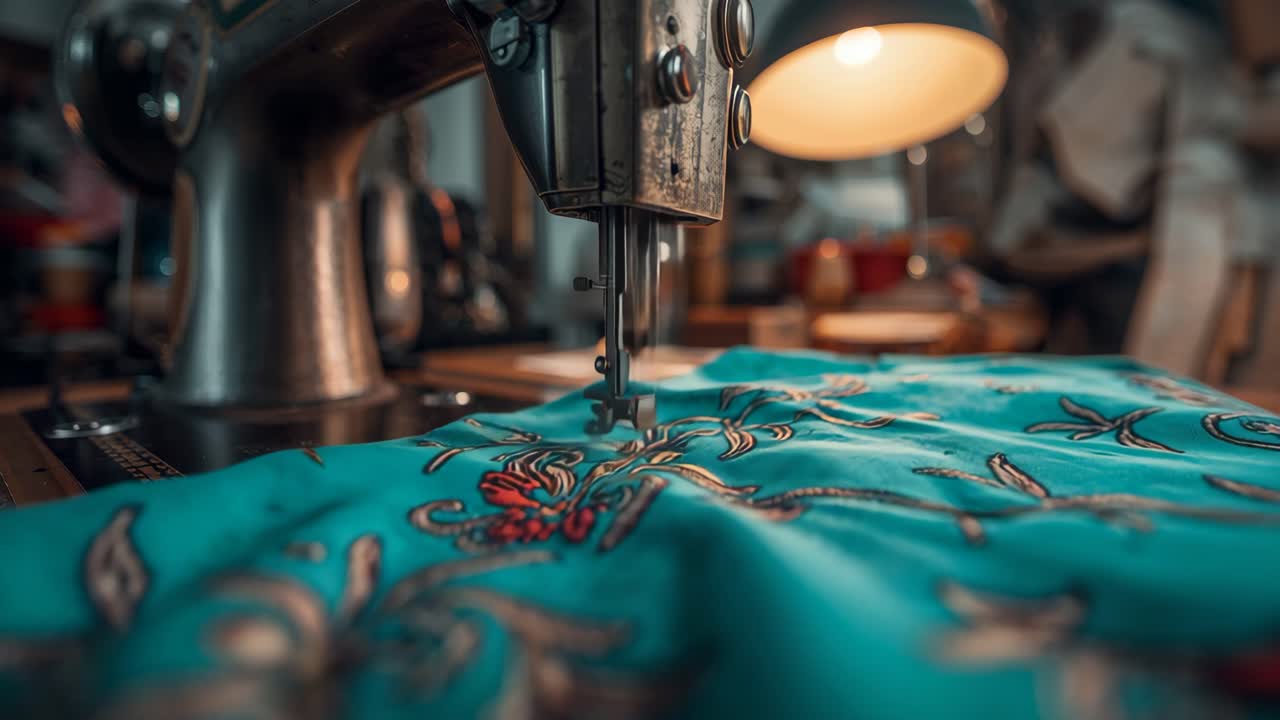 Vintage Sewing Machine with Fabric