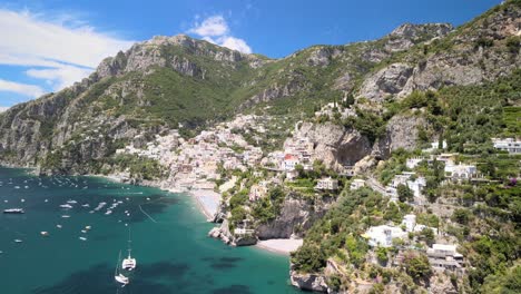 amalfi coast aerial view, positano from drone