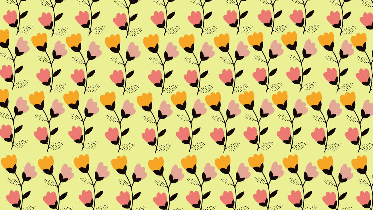 Animation of multi coloured flowers on yellow background