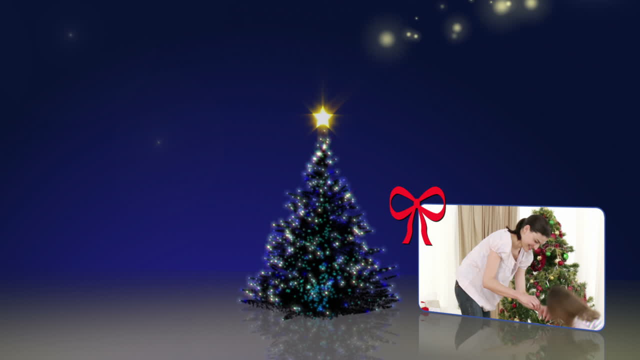 familias alegres preparando animaciones de árboles