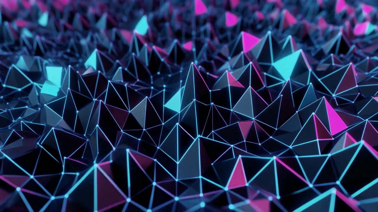Abstract Geometric Surface with Pulsing Neon Blue and Pink Light
