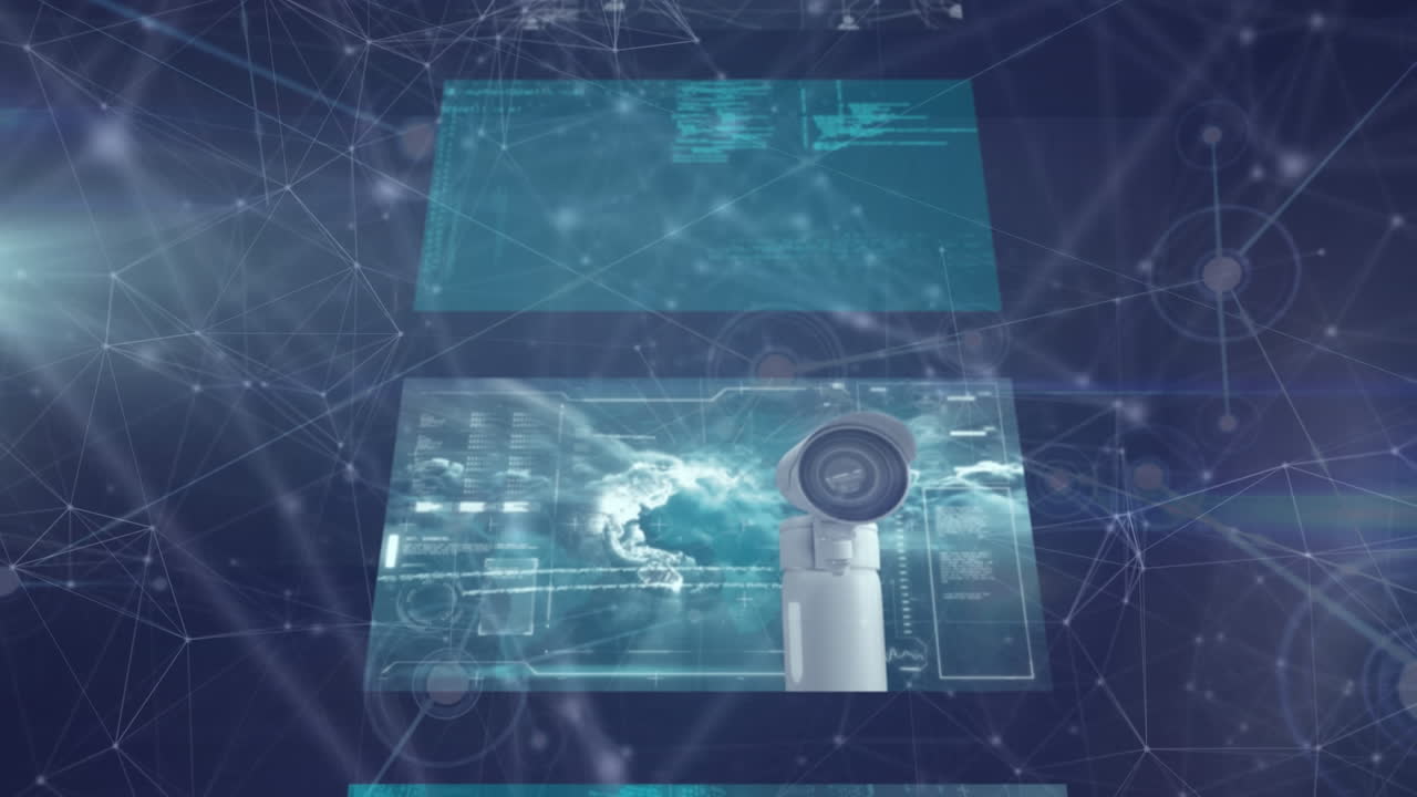 animación de redes de conexiones y procesamiento de datos sobre fondo negro