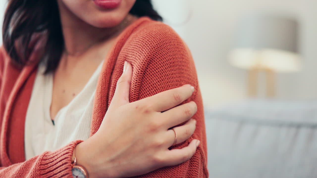 Feeling, injury and hand of a woman with arm pain