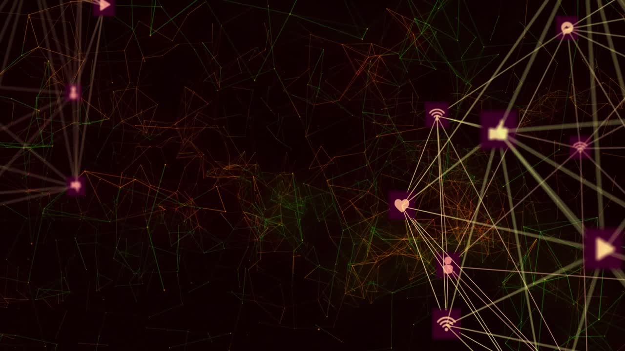 animación de globos de red de conexiones con múltiples iconos