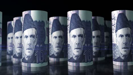 los billetes de la rupia pakistaní giran en un bucle sin costuras.