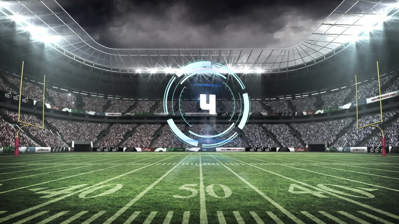 Animation of digital counter over rugby stadium