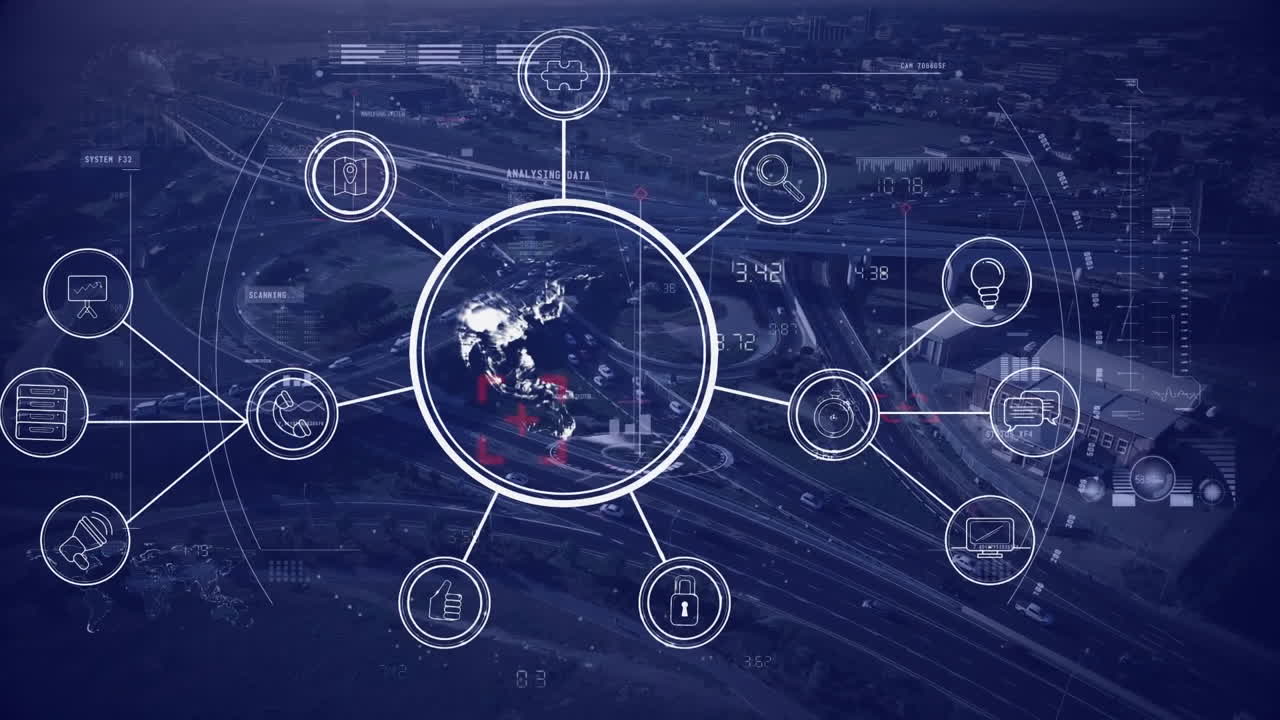 Globo che gira con dati e rete di connessione bianca
