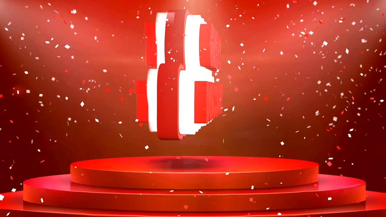 큰 할인 텍스트 애니메이션 무대 포디움 콘페티 루프 애니메이션