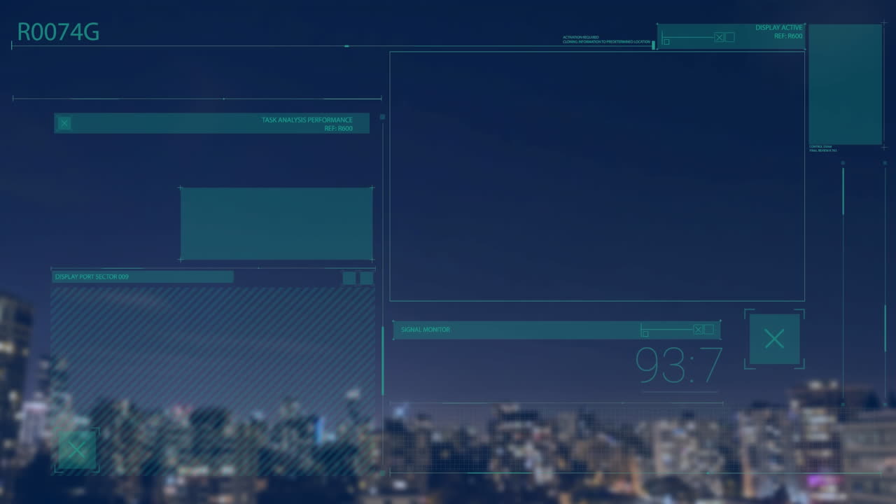 animación del procesamiento de datos financieros sobre el paisaje urbano