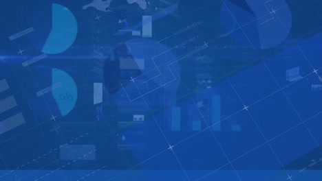 animación de la interfaz infográfica sobre círculos de carga, gráficos y datos en un fondo abstracto