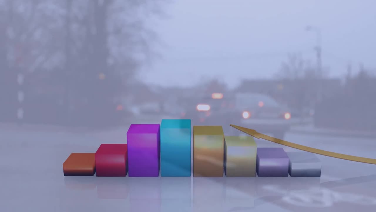 vídeo compuesto del procesamiento de datos estadísticos en comparación con el tráfico urbano