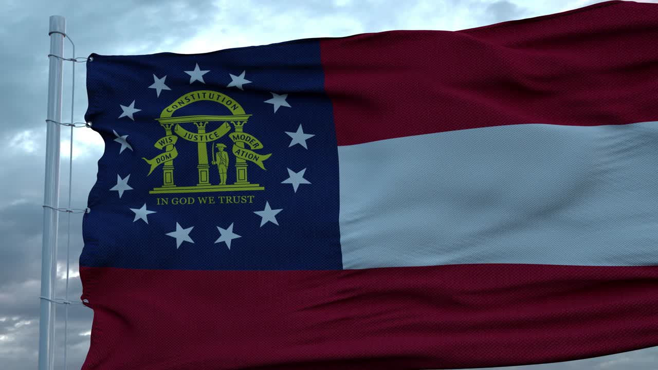 조지아의 발은 깊은 아름다운 구름 하늘에 대항하여 바람에 흔들리고 있습니다.