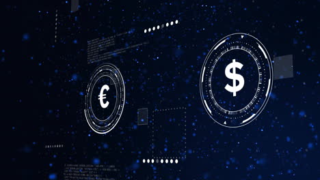euro to dollar currency exchange animation over digital financial background