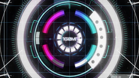 animation of speedometer, digital data processing and scope scanning