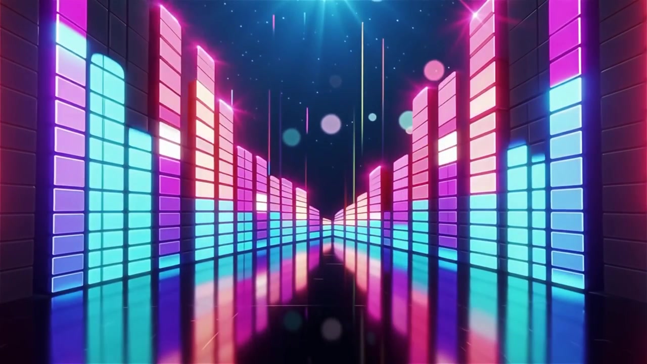 Futuristisk regnbuefarvet neon musik equalizer visualisering baggrund.