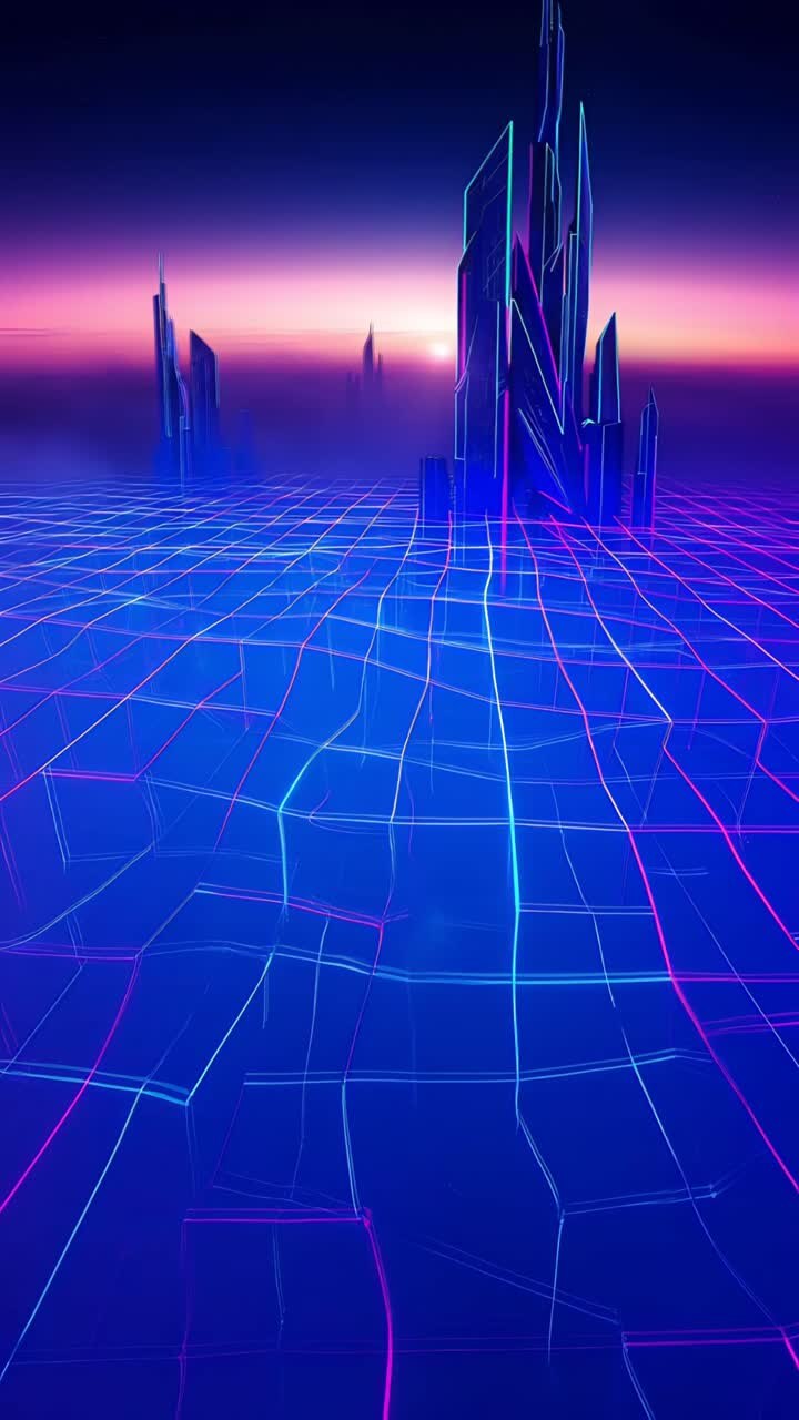 Retro Futuristic Sci-Fi Retrowave Neon Grid 4K