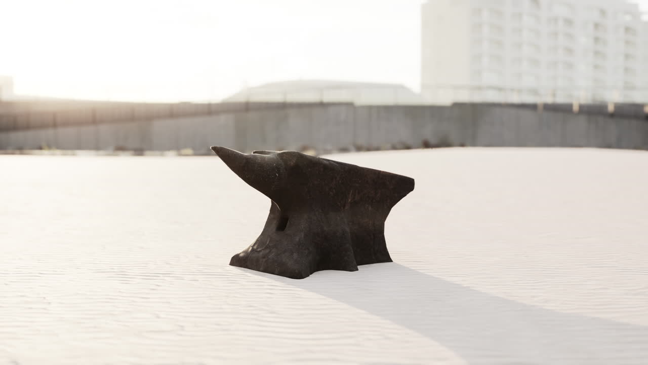 Old anvil on a sandy beach