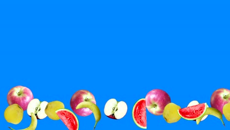 realistic fruits animation on blue screen editable chroma key background, seamless loop