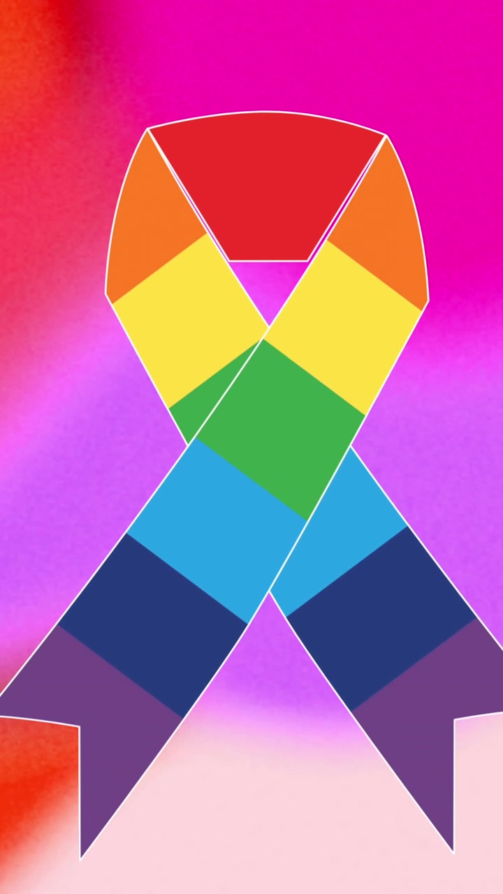 Animation of rainbow ribbon on red and pink background