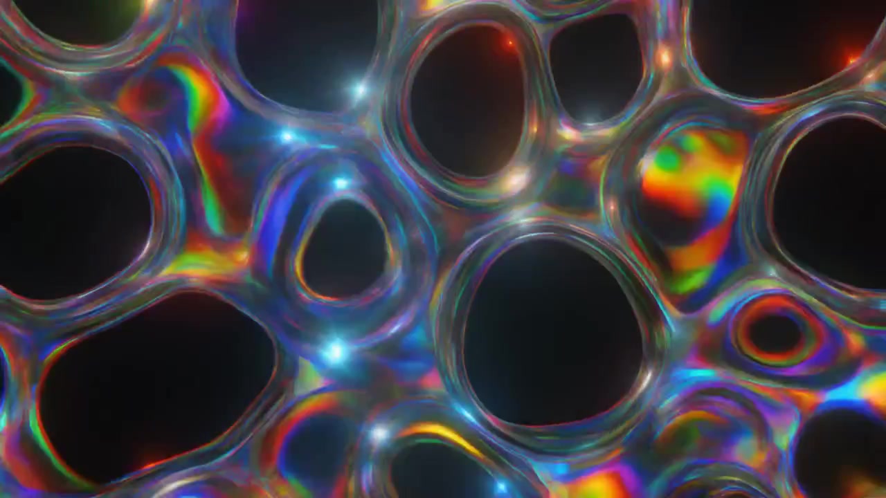 Forme organiche liquide iridescenti astratte in movimento al rallentatore
