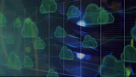 Animation-of-clouds-and-grid-over-dark-blue-background