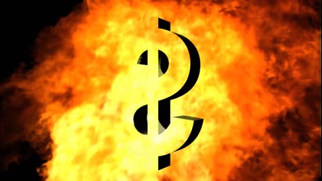 le signe dollar englouti par les flammes.