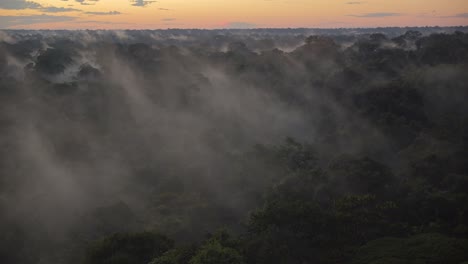 time lapse of magical dawn over the rainforest with mist moving across