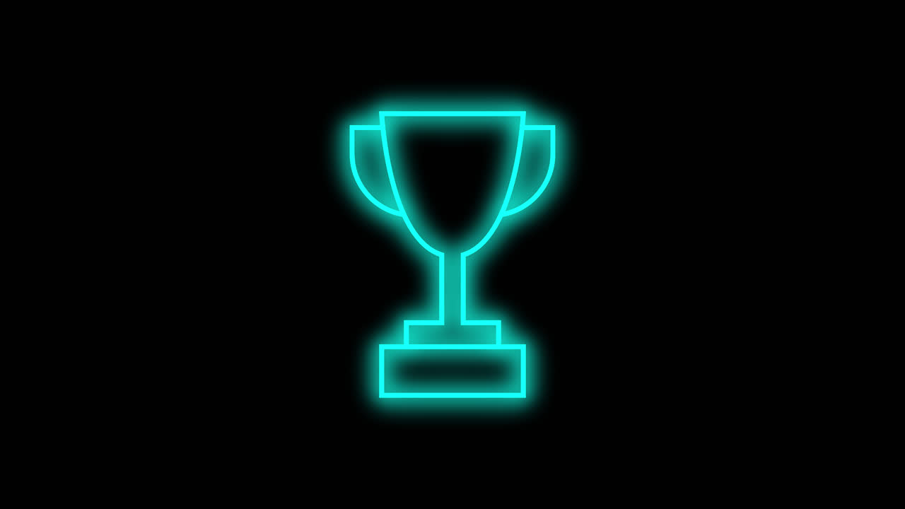 Neon Cyan Trophy Cup Outline Drawing Animation