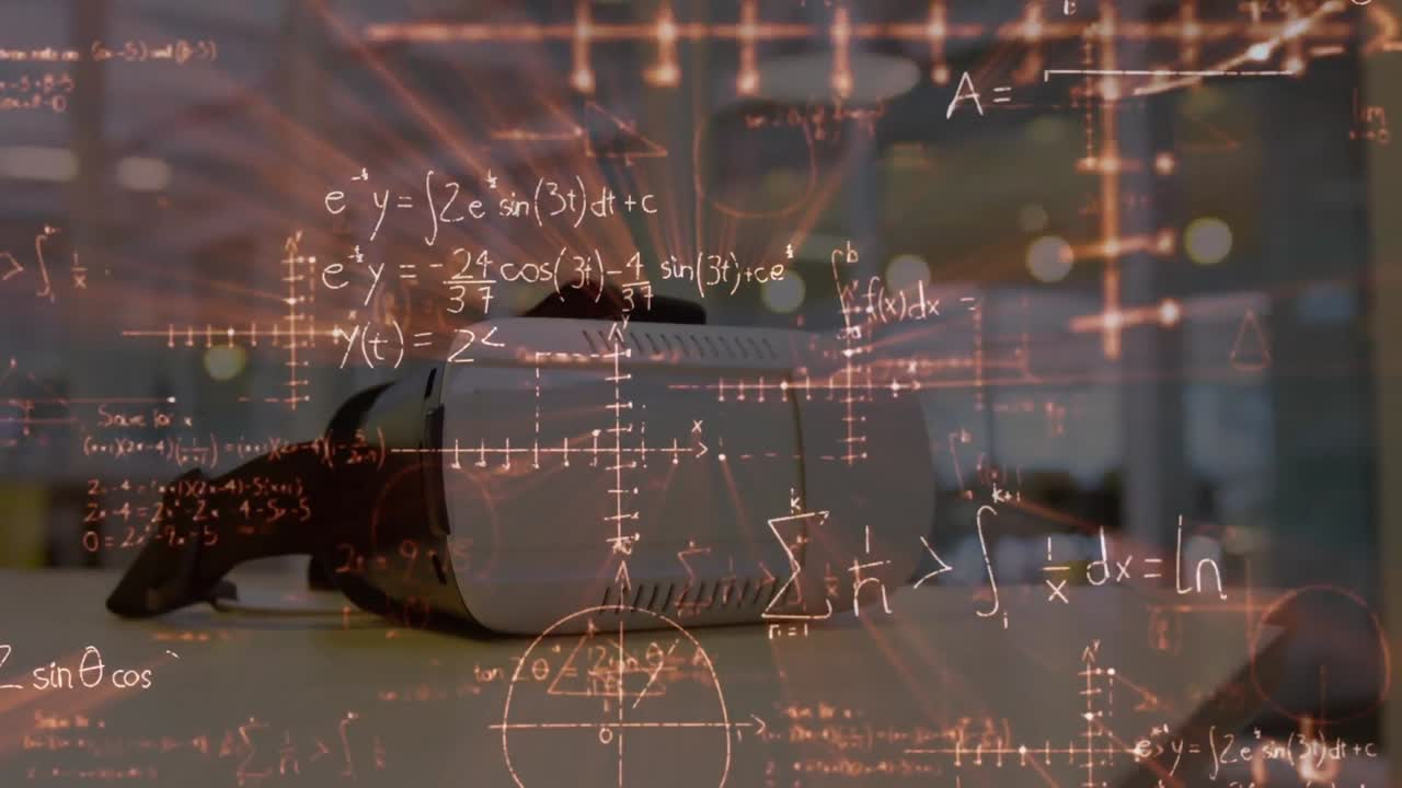 Animation of moving mathematical equations over vr headset