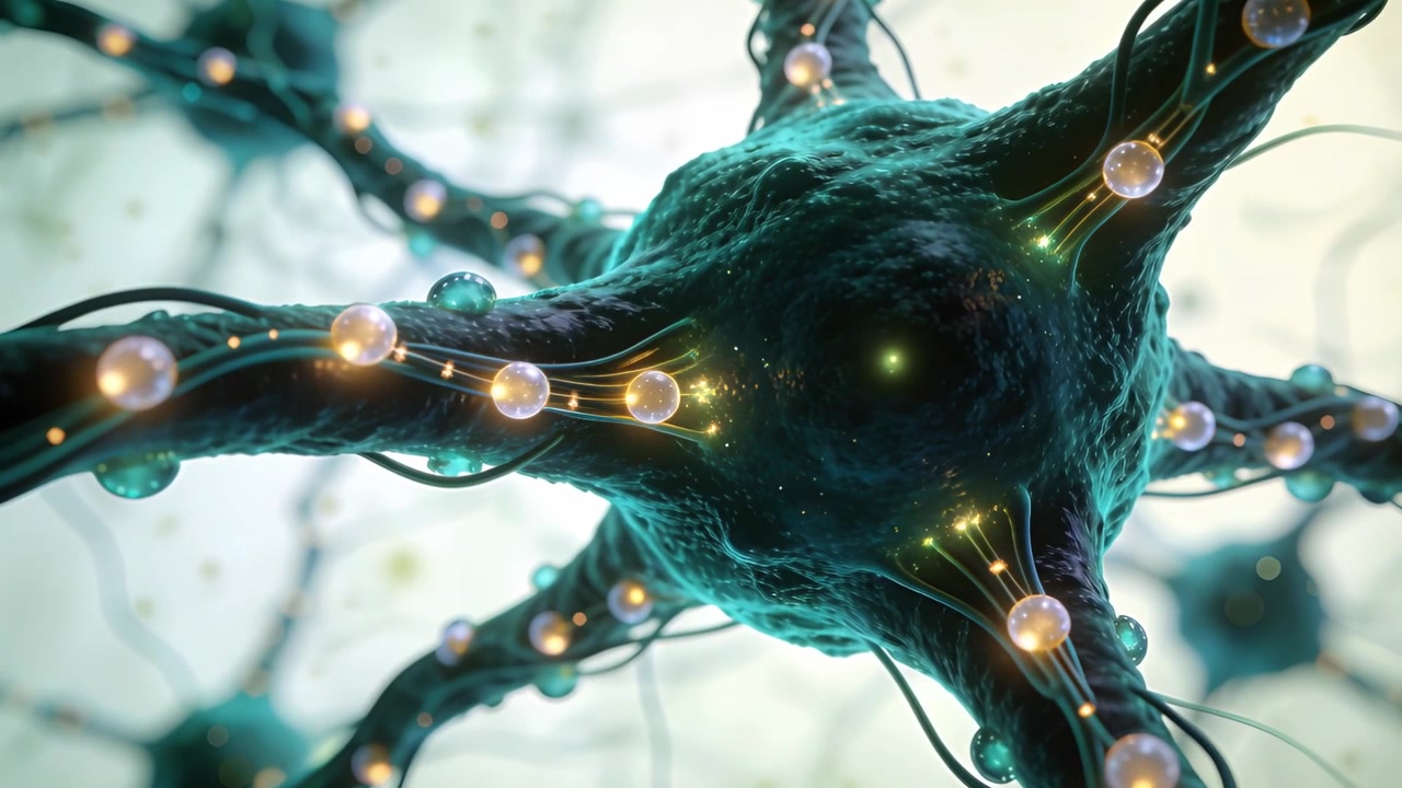 Showing beads brightening and initiating neuron transferring light along dendrites toward soma
