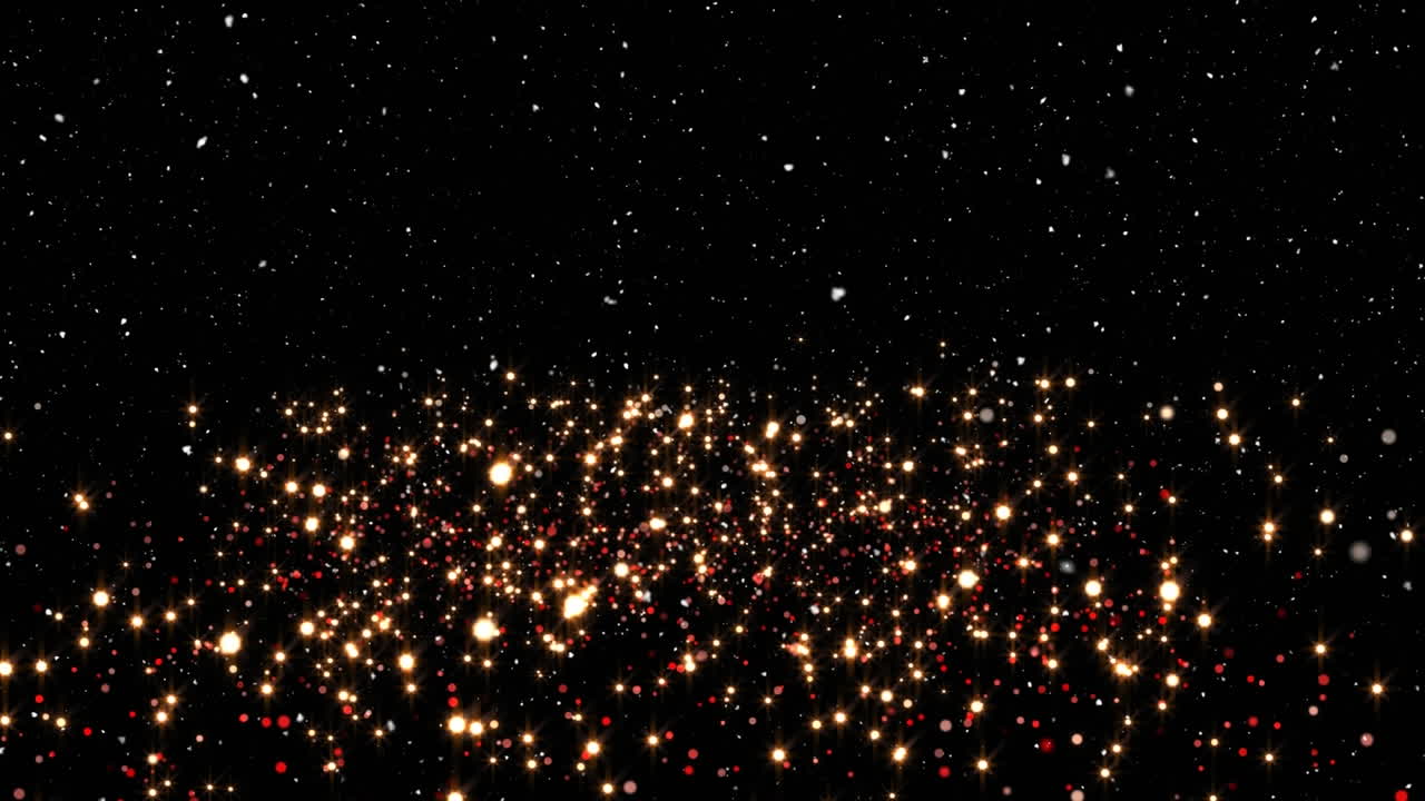 Animation of snow falling over christmas glowing spots in background