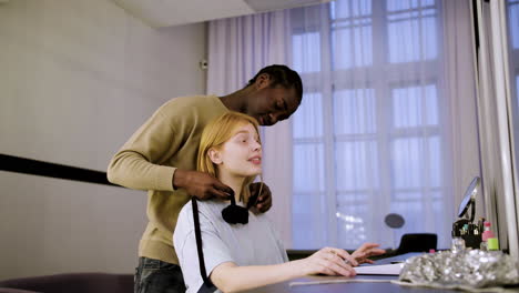 woman reading script