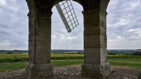 chesterton windmill timelapse, view of the warwickshire countryside from under the arches of the old mill