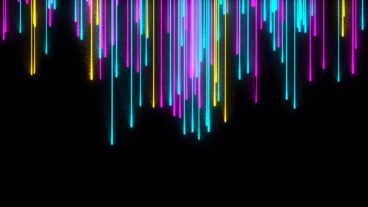 Neon Bars Falling Like Equalizer Meter Over Black Background, Pulsing Colors Sync With Electronic Rhythm,
