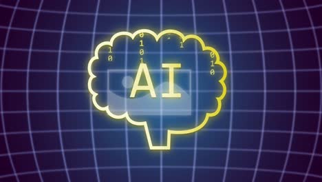 animación del cerebro con un texto y codificación binaria sobre iconos de paisaje