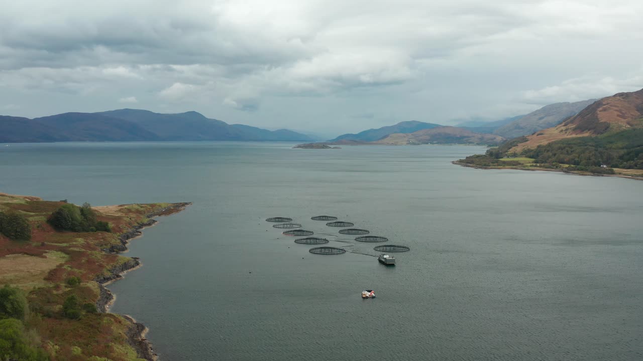 Aerial View of a Fish Farm in Scotland