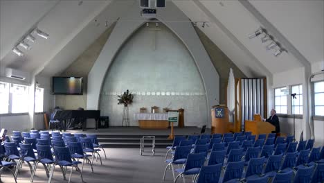 shot of religious chapel or funeral home for funeral service