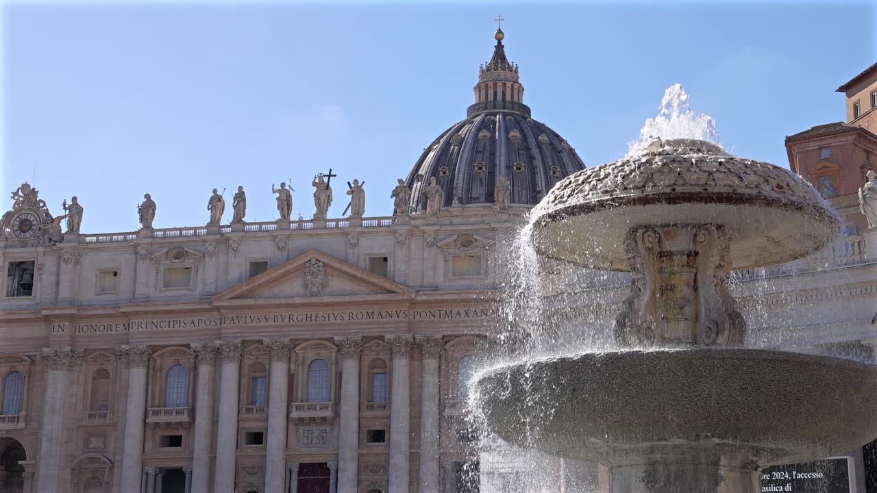Vatican Dome Behind Fountain in St. Peter’s Square