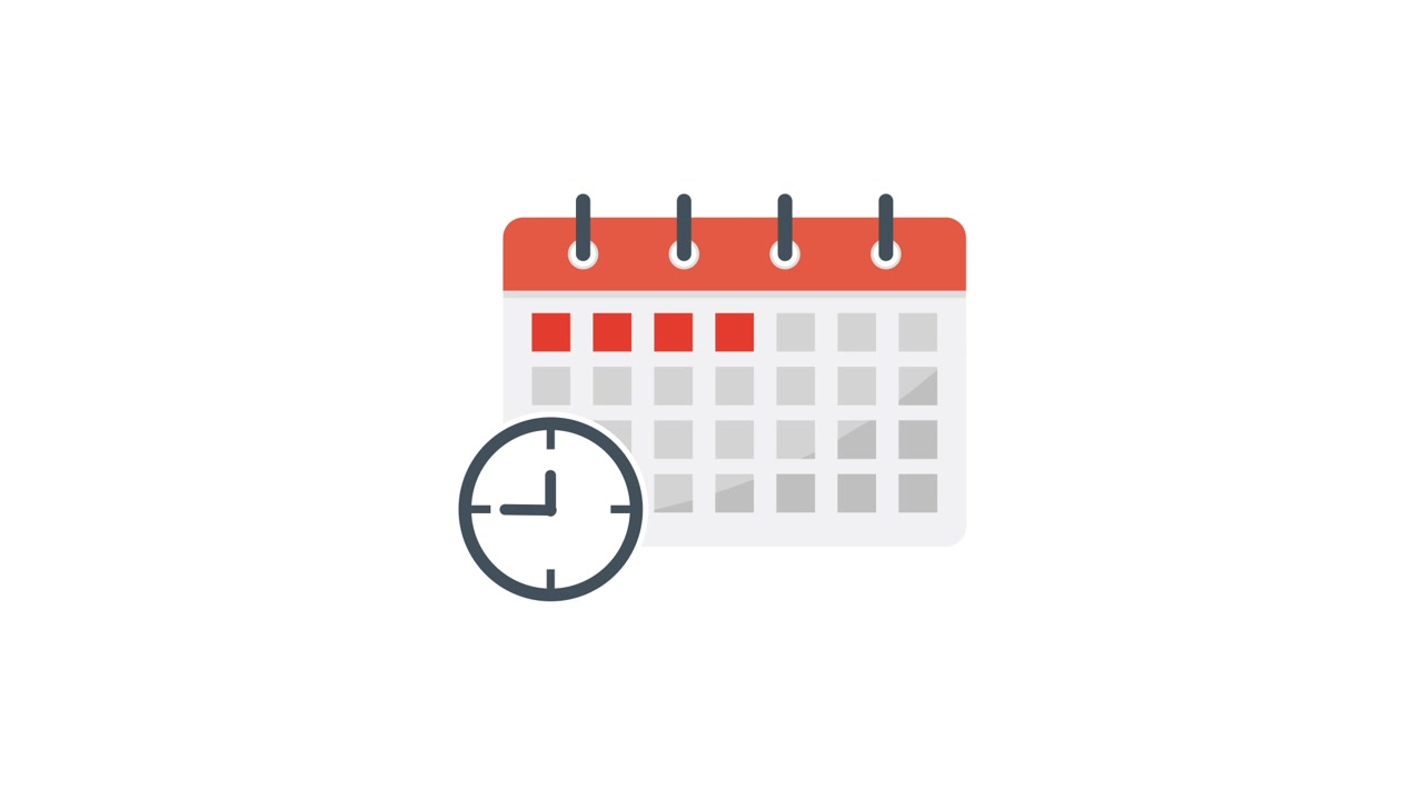 Animeret kalender- og urikon for planlægning og tidsstyring