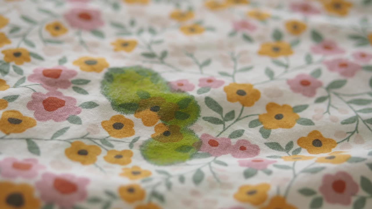 Floral fabric with a green spot