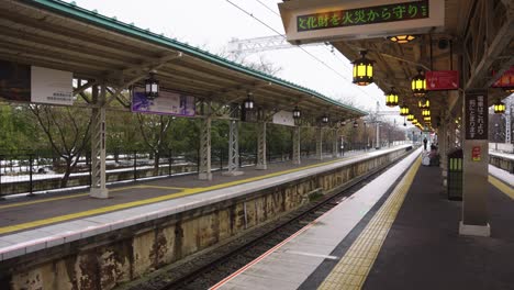 arashiyama hankyu station, train station platform in winter