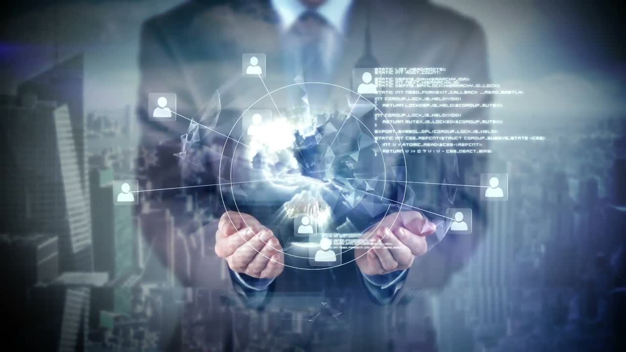 도시 오버레이와 함께 사회적 미디어 개념을 제시하는 사업가