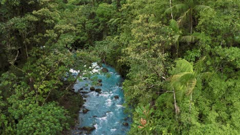 the famous rio celeste, a volcanic river in the jungle of costa rica with remarkably blue water