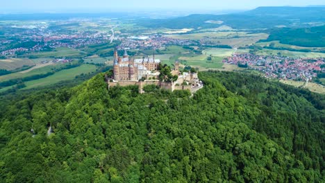 Hohenzollern-Castle,-Germany.-Aerial-FPV-drone-flights.